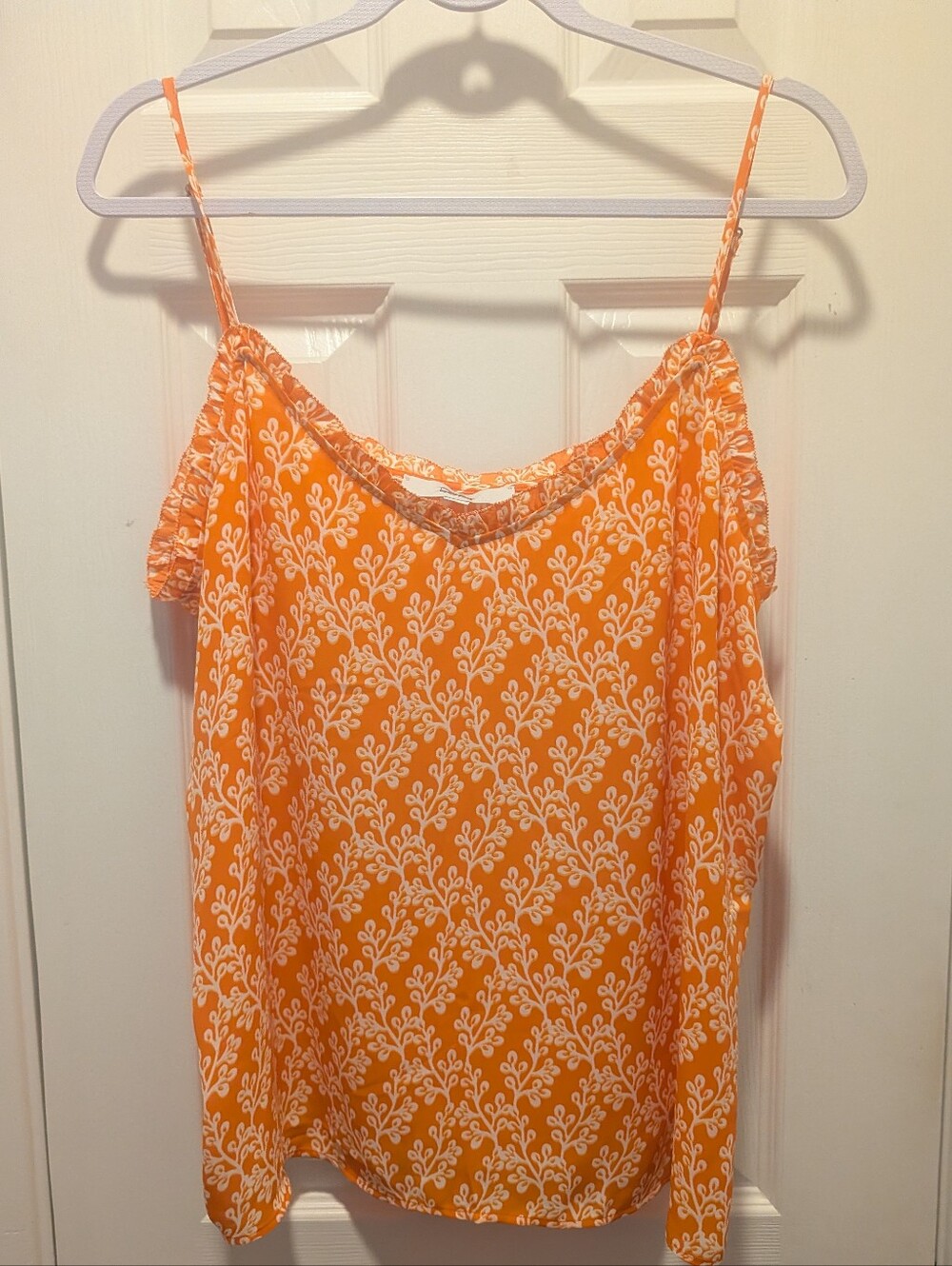 LOFT Orange and White Printed Cold-Shoulder Cami
